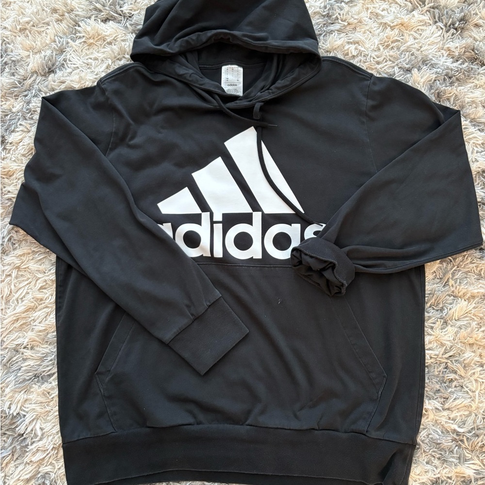 Adidas Men's Black and White Logo Hoodie